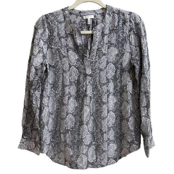Joie Grey Black Silk Snake Print Long Sleeve Blouse Size XS - Picture 1 of 5